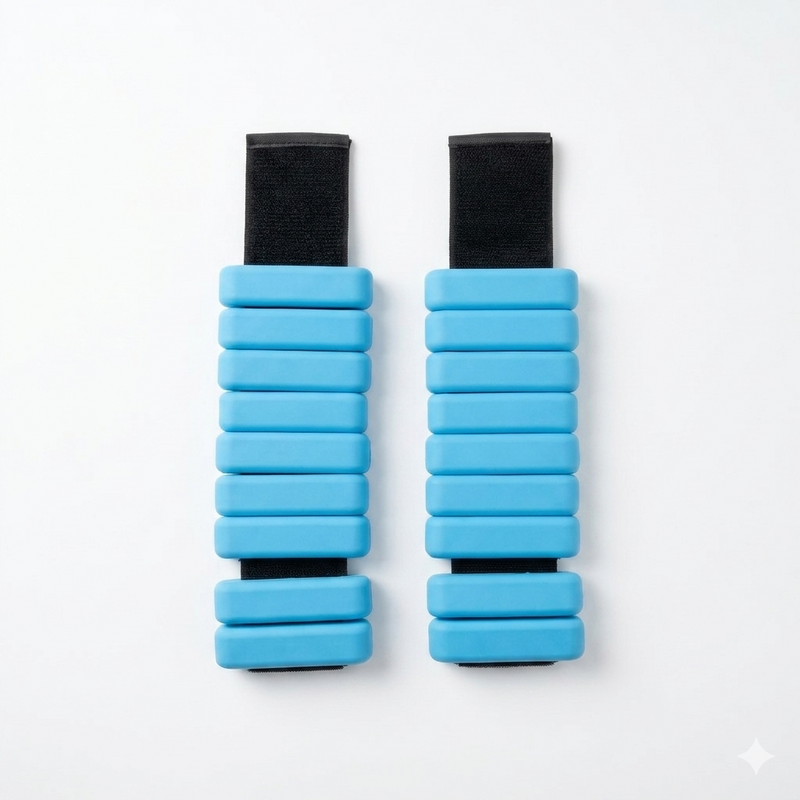Blue pilates ankle & wrist weights with various lbs
