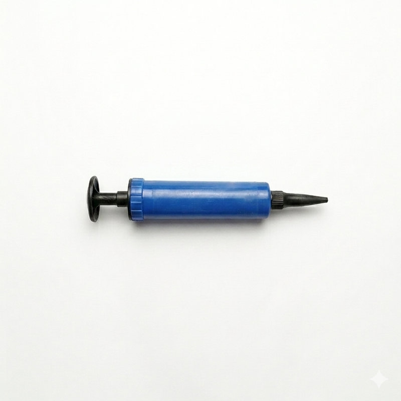 A blue pilates ball pump for pumping the ball with air