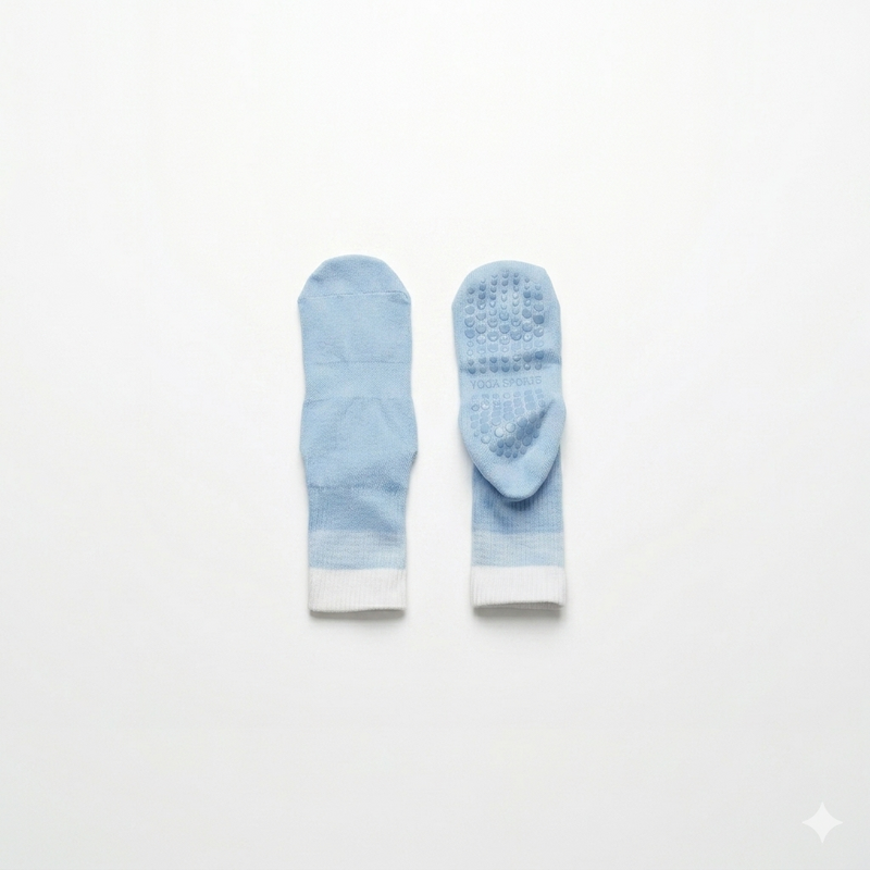 A pair of blue pilates grip socks for the use of core sliders