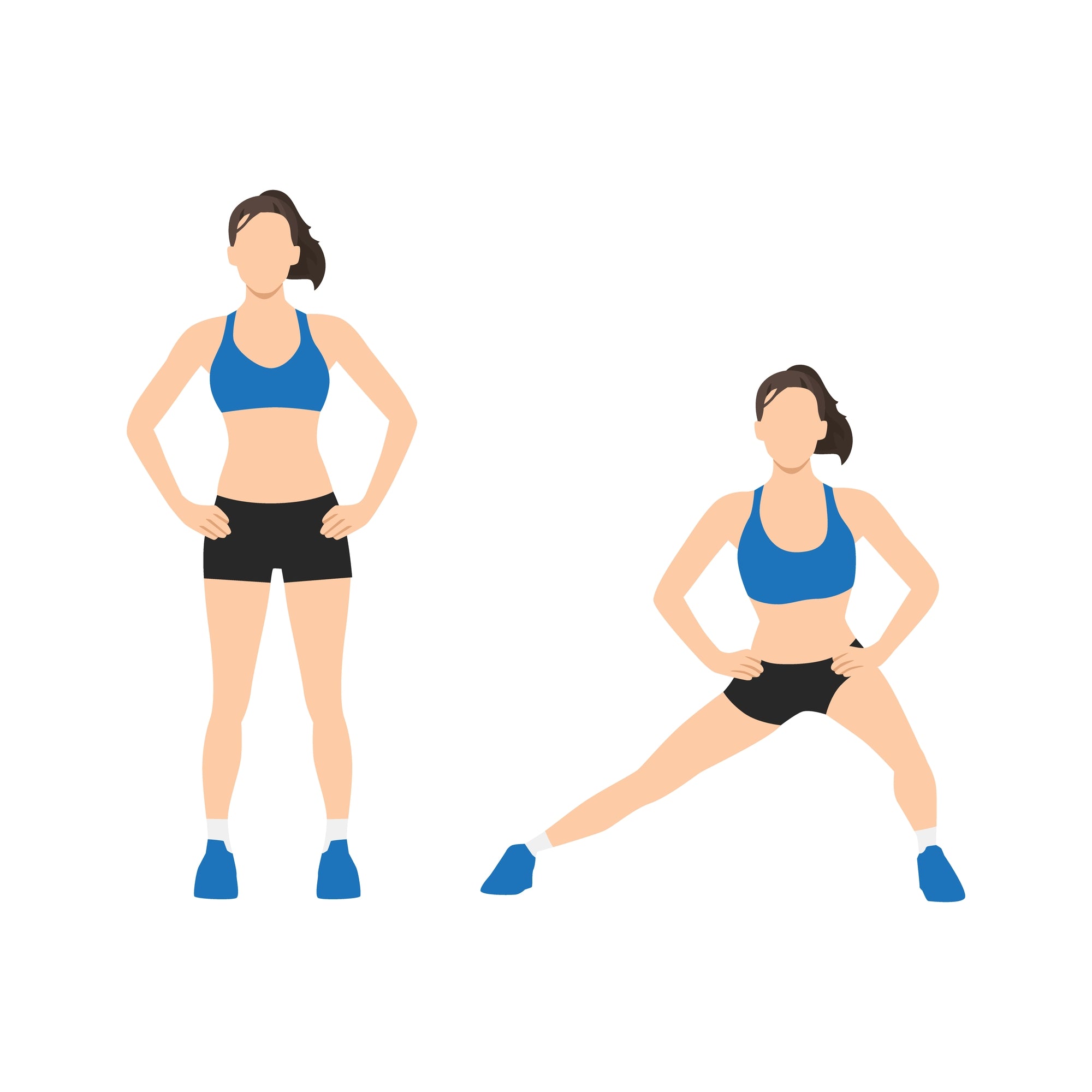 A woman performing an adductor stretch by lunging to the side