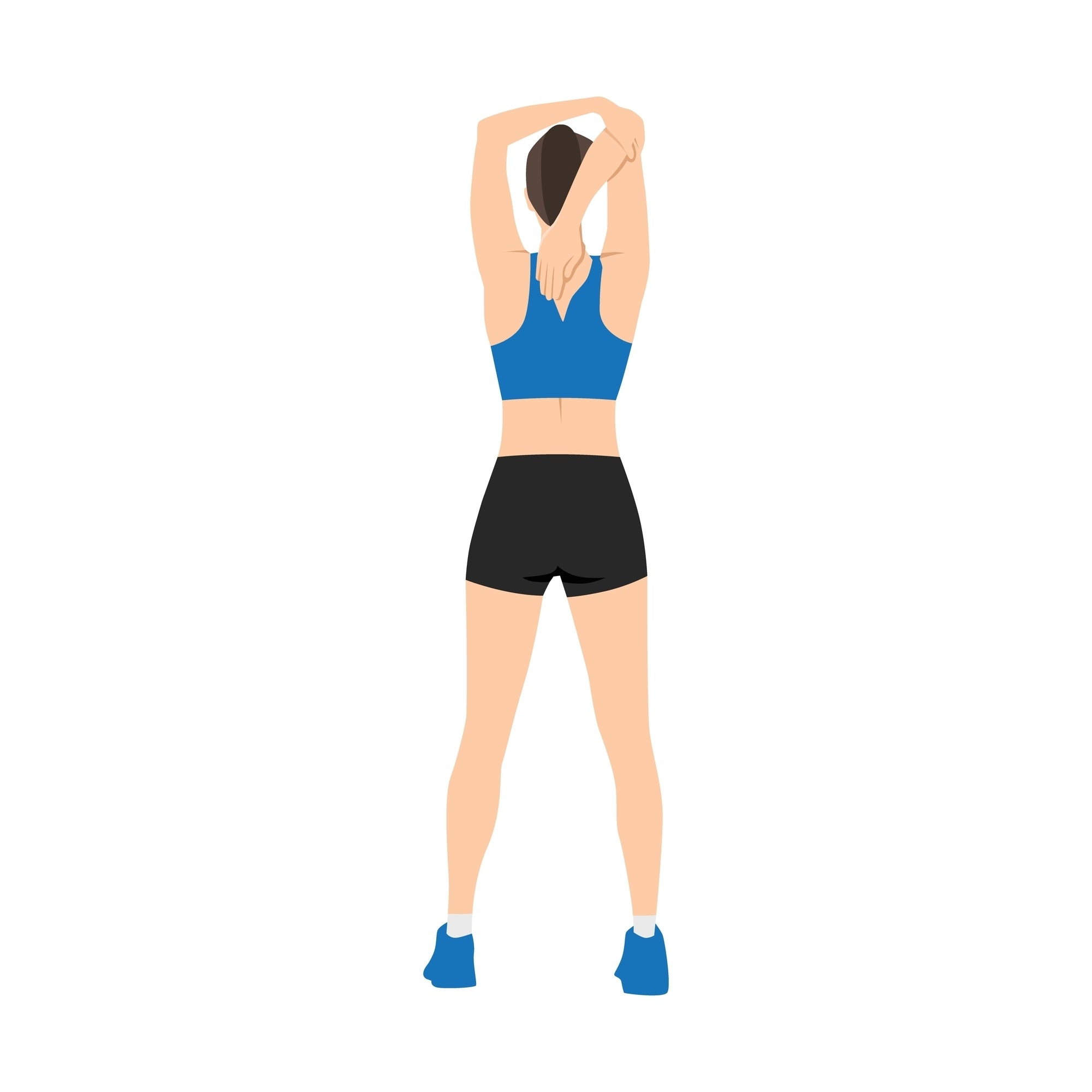 Woman performing a standing tricep stretch 